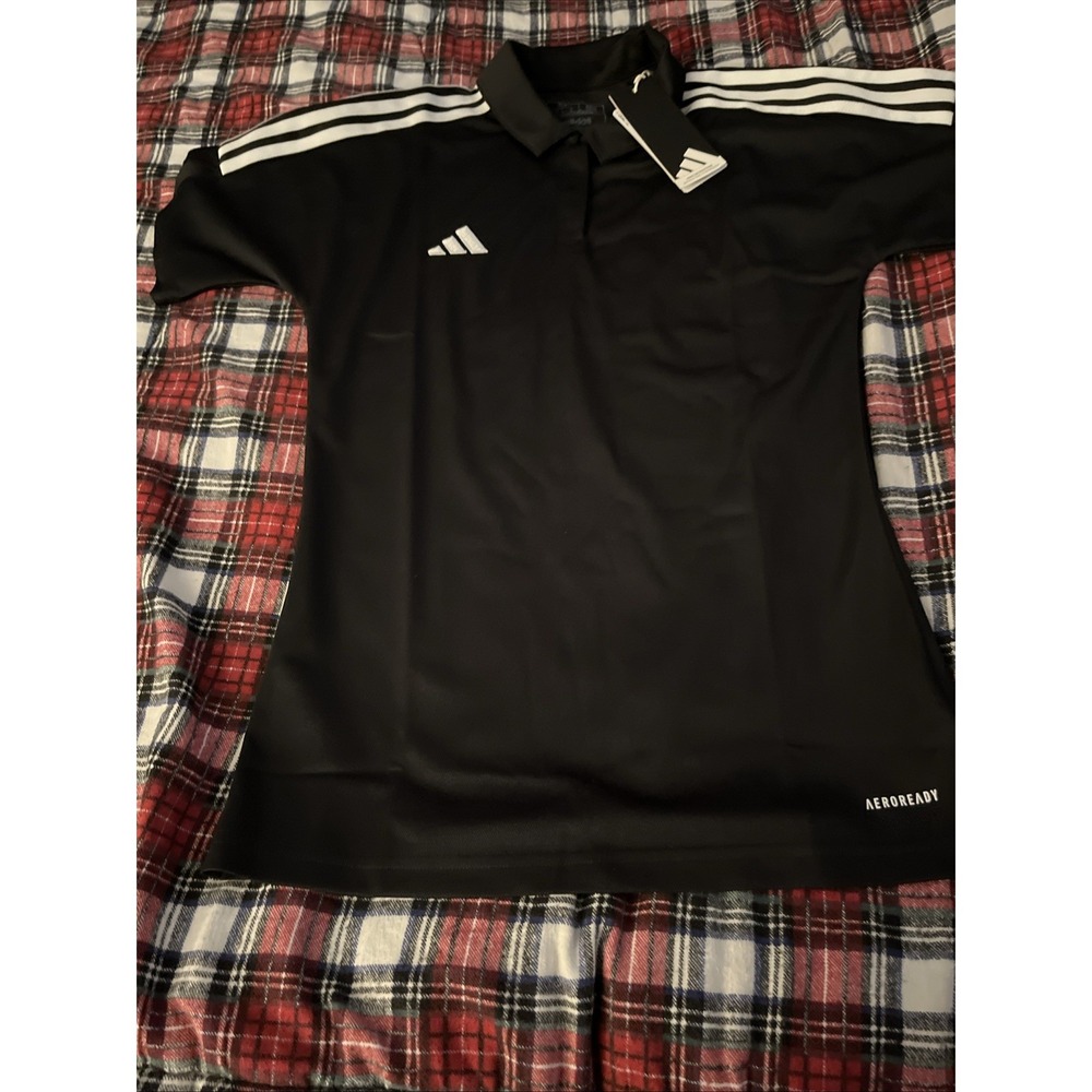 Adidas Women Black/White Logo Stadium Athletic Performance Polo Shirt Large
